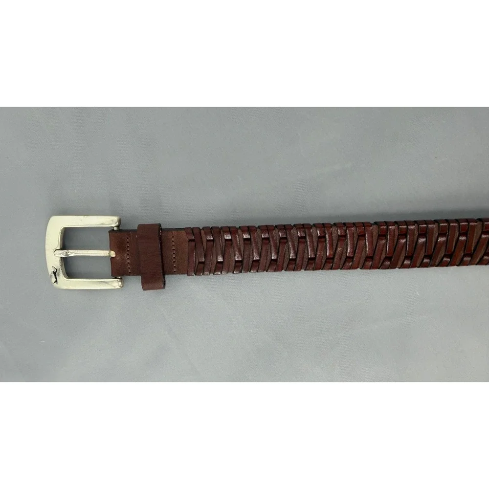 Leatherman Ltd Braided Leather Belt Mens 42 Brown‎ Woven Silver Buckle Golf